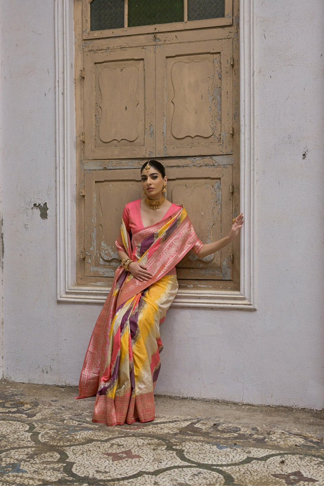 Yellow Floral Woven Art Silk Saree (Eth_SR_232)