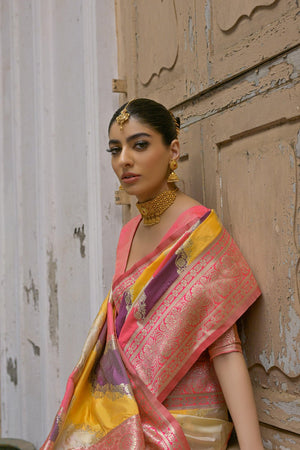 Yellow Floral Woven Art Silk Saree (Eth_SR_232)