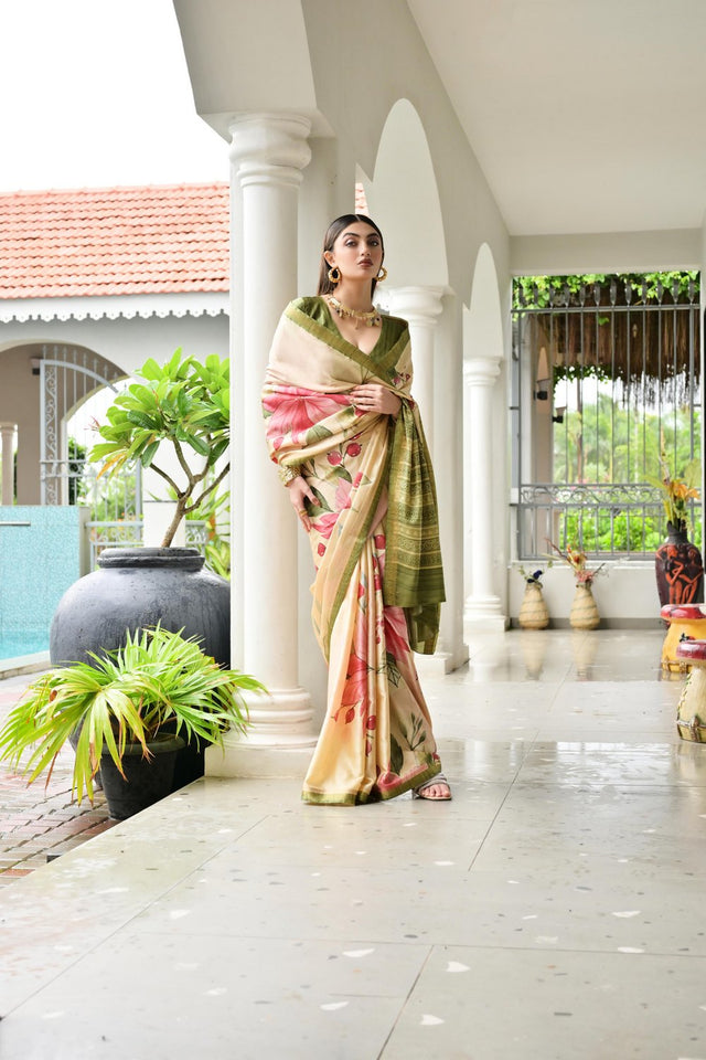 Multi Color Floral Printed Art Silk Saree (Eth_SR_233)