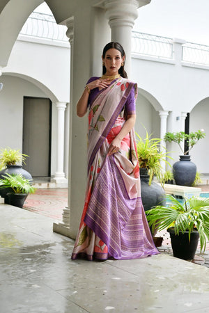 Multi Color Floral Printed Art Silk Saree (Eth_SR_234)