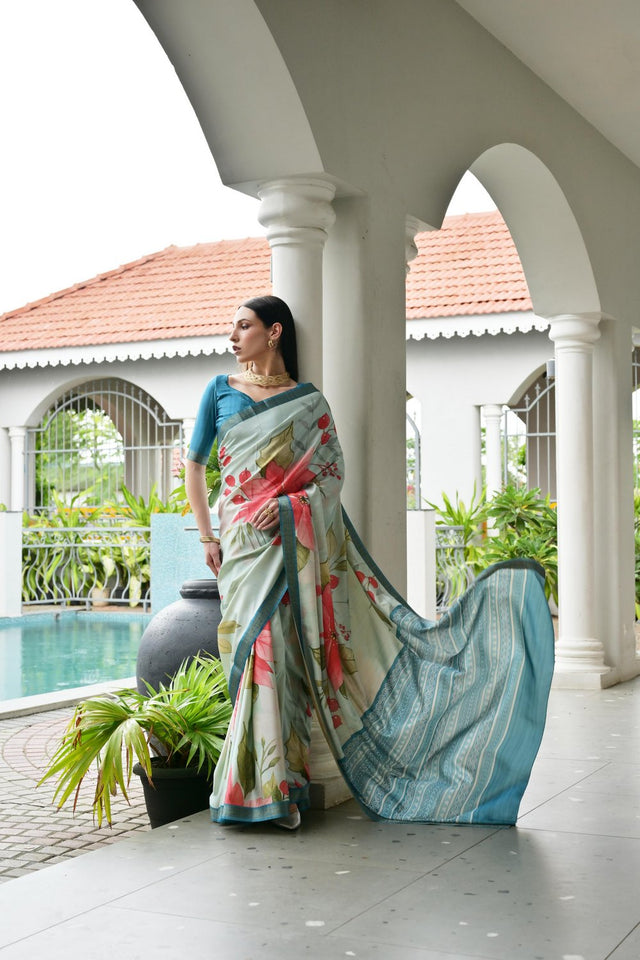 Multi Color Floral Printed Art Silk Saree (Eth_SR_237)