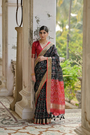 Black Floral Woven Art Silk Saree (Eth_SR_239)
