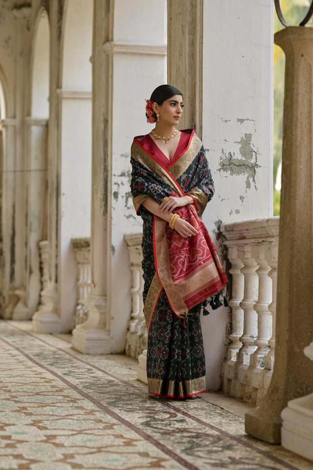 Black Floral Woven Art Silk Saree (Eth_SR_239)