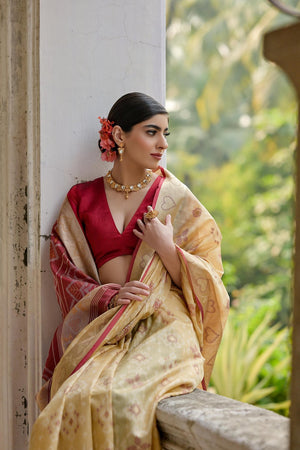 Cream Floral Woven Art Silk Saree (Eth_SR_240)