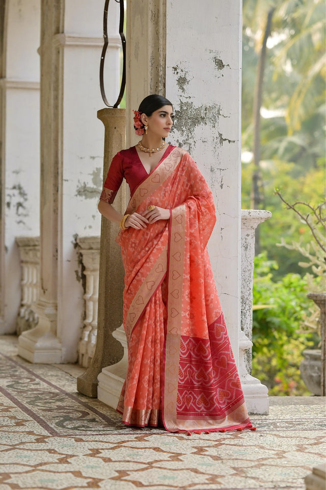 Orange Floral Woven Art Silk Saree (Eth_SR_243)