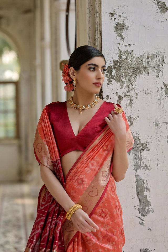 Orange Floral Woven Art Silk Saree (Eth_SR_243)