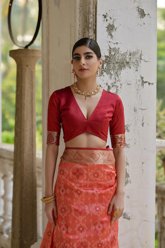 Orange Floral Woven Art Silk Saree (Eth_SR_243)
