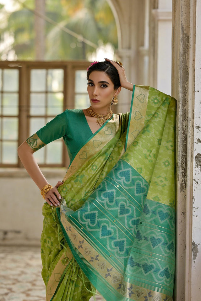 Green Floral Woven Art Silk Saree (Eth_SR_245)
