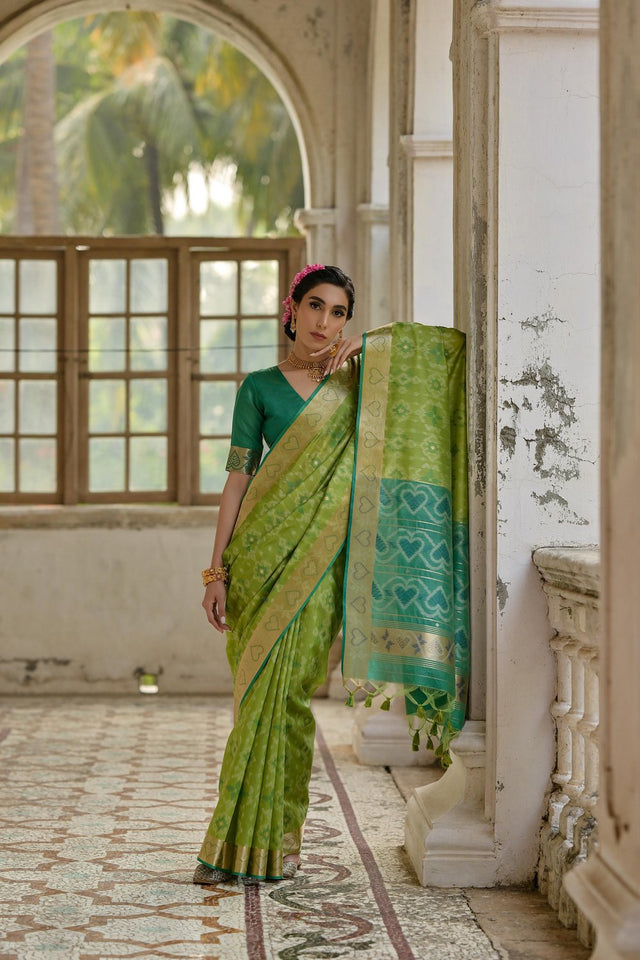 Green Floral Woven Art Silk Saree (Eth_SR_245)