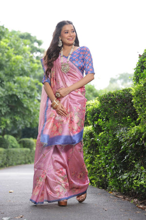 Purple Floral Printed Art Silk Saree (Eth_SR_257)