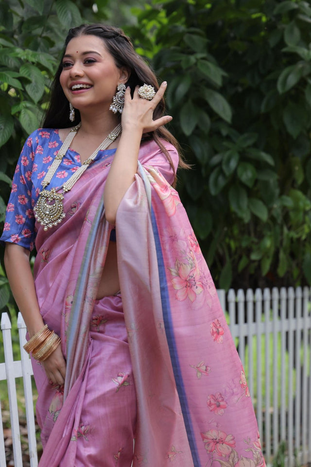 Purple Floral Printed Art Silk Saree (Eth_SR_257)