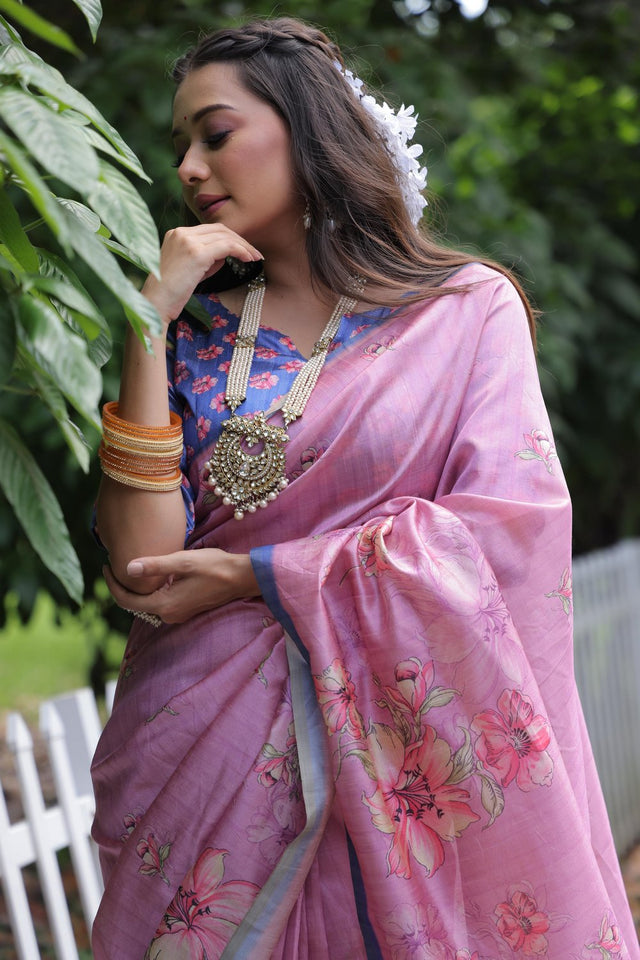 Purple Floral Printed Art Silk Saree (Eth_SR_257)