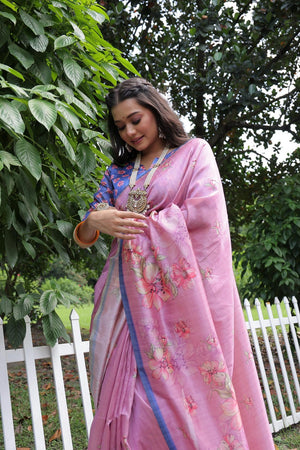 Purple Floral Printed Art Silk Saree (Eth_SR_257)