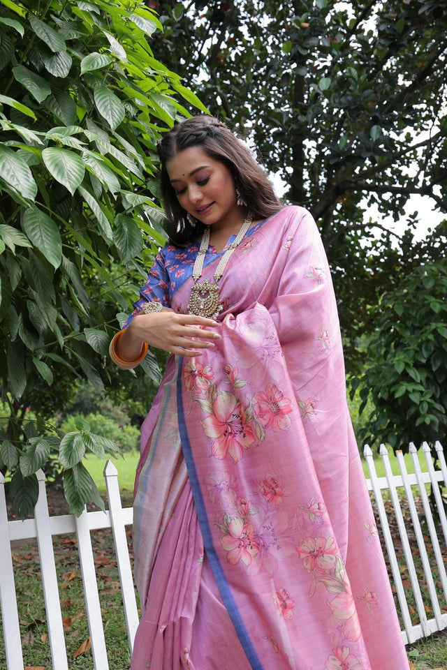 Purple Floral Printed Art Silk Saree (Eth_SR_257)