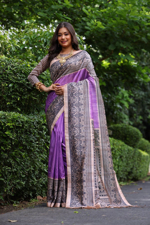 Purple Printed Art Silk Saree (Eth_SR_261)
