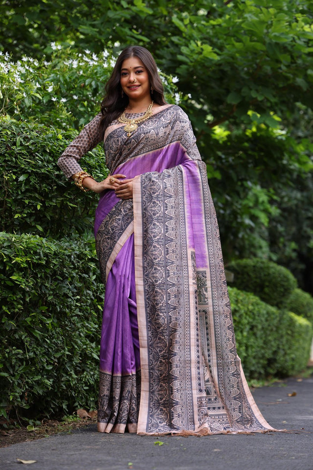 Purple Printed Art Silk Saree (Eth_SR_261)