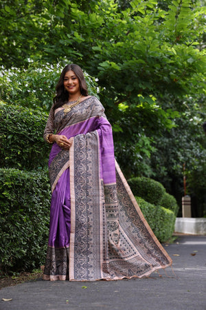 Purple Printed Art Silk Saree (Eth_SR_261)