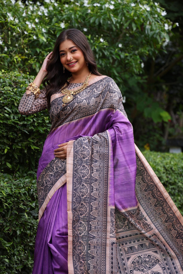 Purple Printed Art Silk Saree (Eth_SR_261)