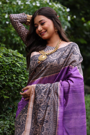 Purple Printed Art Silk Saree (Eth_SR_261)