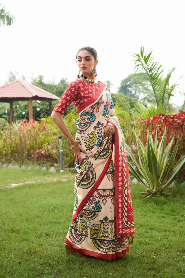 Multi Color Printed Art Silk Saree (Eth_SR_273)