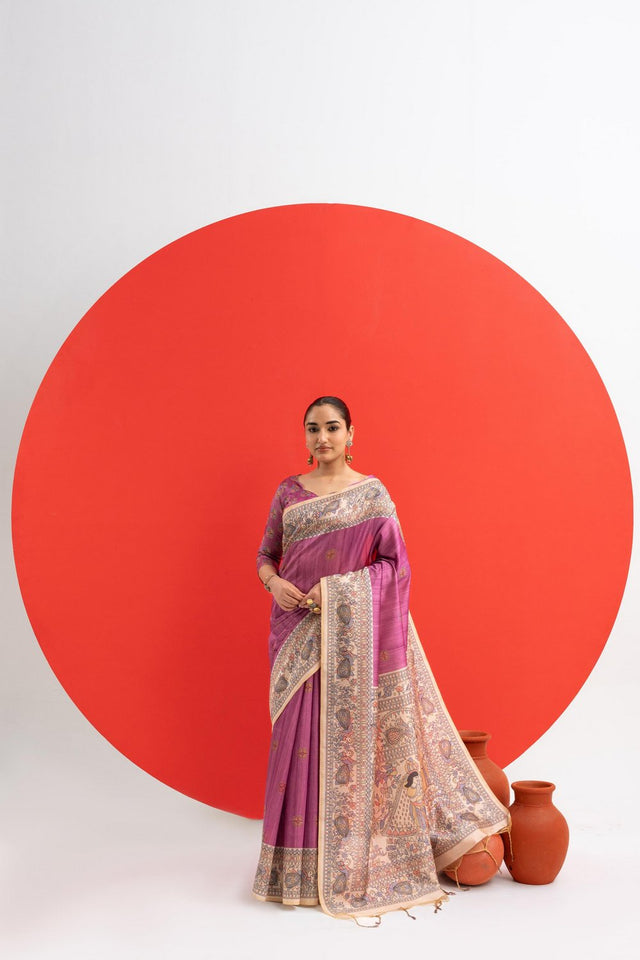 Purple Printed Art Silk Saree (Eth_SR_276)