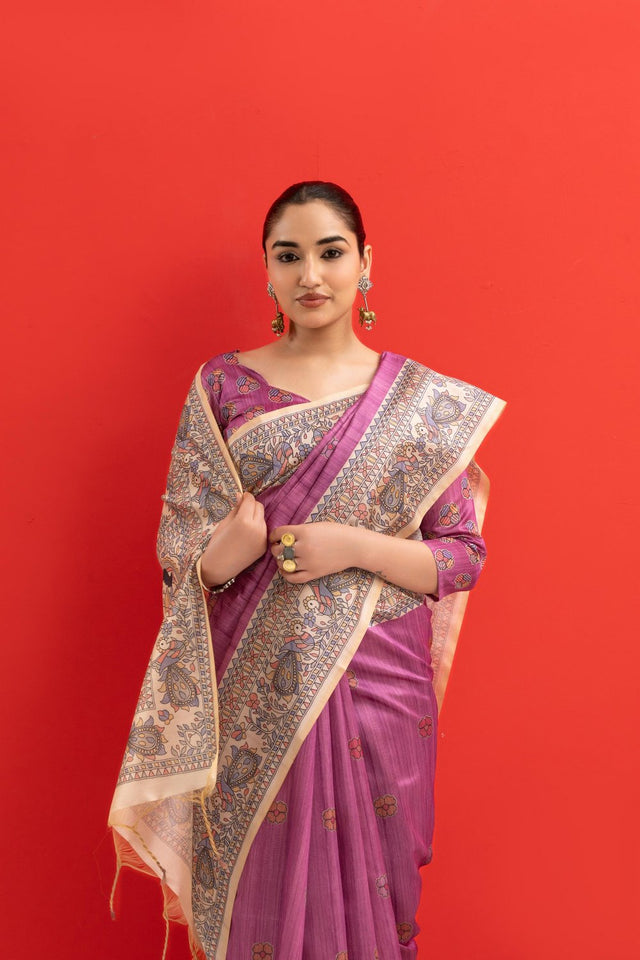 Purple Printed Art Silk Saree (Eth_SR_276)