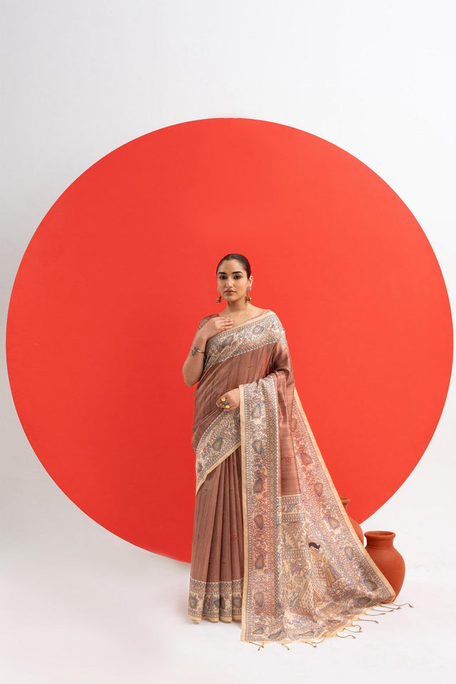 Brown Printed Art Silk Saree (Eth_SR_277)