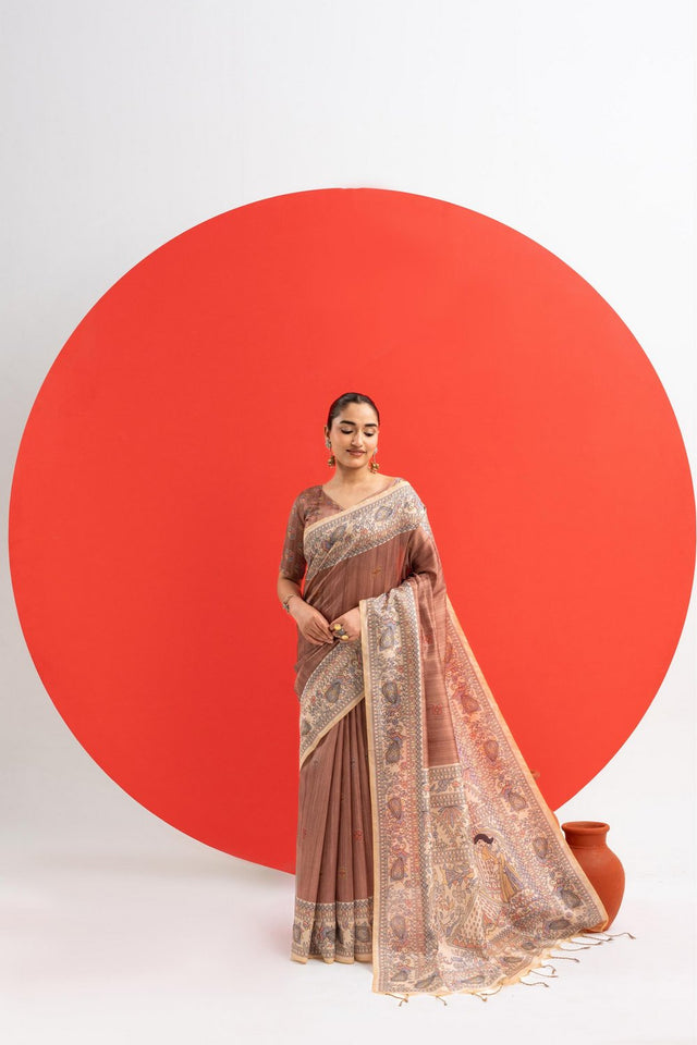 Brown Printed Art Silk Saree (Eth_SR_277)