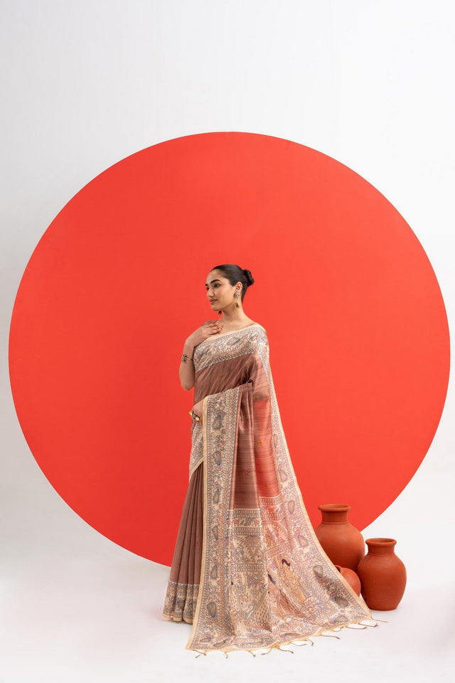 Brown Printed Art Silk Saree (Eth_SR_277)