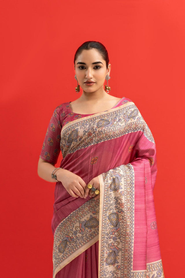 Pink Printed Art Silk Saree (Eth_SR_278)