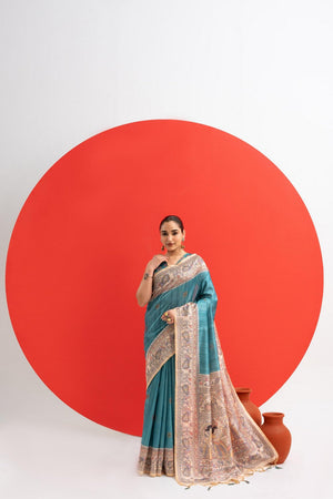 Turquoise Printed Art Silk Saree (Eth_SR_279)