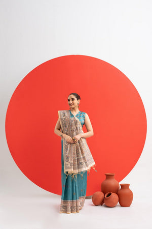 Turquoise Printed Art Silk Saree (Eth_SR_279)