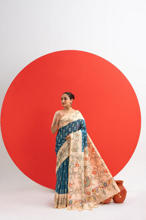 Turquoise Printed Art Silk Saree (Eth_SR_281)