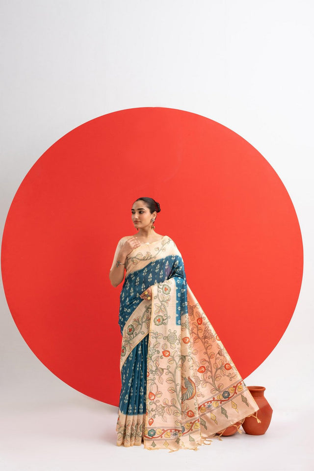 Turquoise Printed Art Silk Saree (Eth_SR_281)