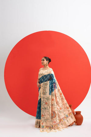 Turquoise Printed Art Silk Saree (Eth_SR_281)