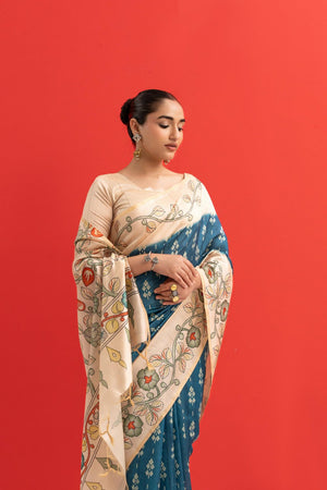 Turquoise Printed Art Silk Saree (Eth_SR_281)
