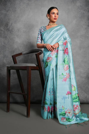 Green Floral Printed Art Silk Saree (Eth_SR_283)