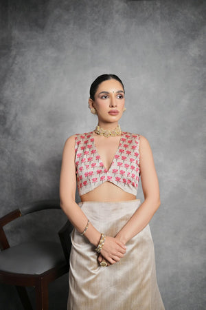 Cream Floral Printed Art Silk Saree (Eth_SR_284)