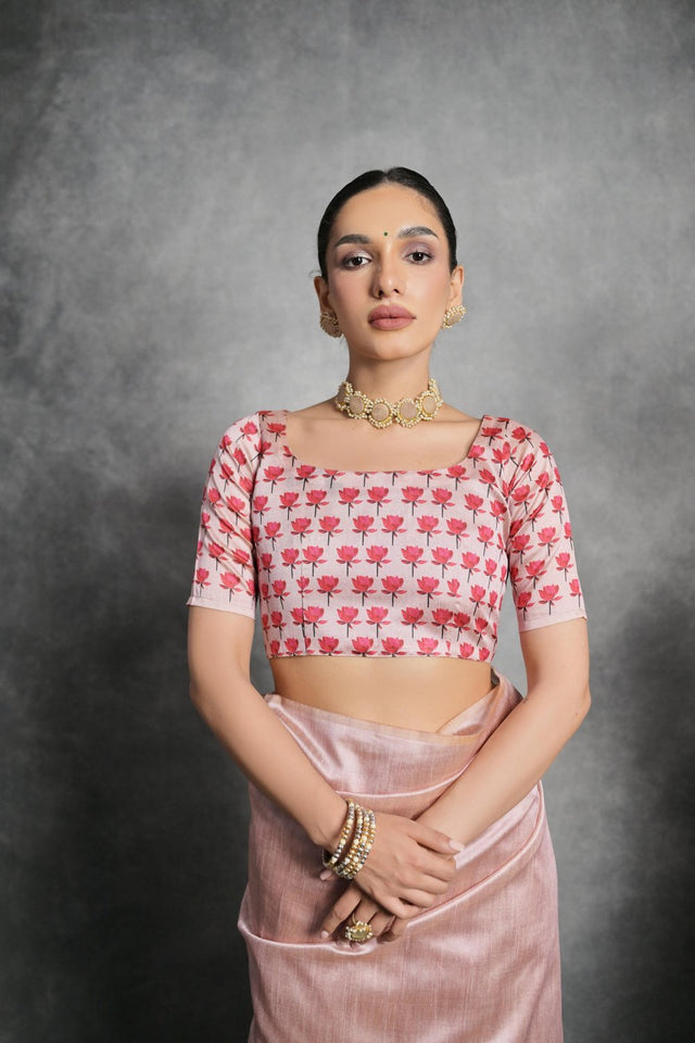 Pink Floral Printed Art Silk Saree (Eth_SR_287)