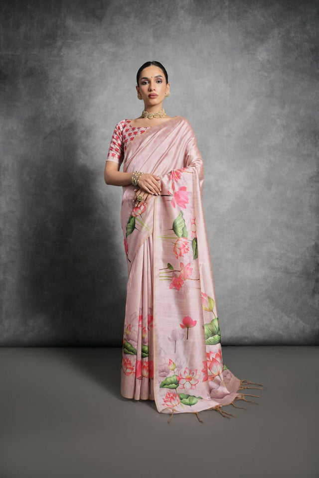 Pink Floral Printed Art Silk Saree (Eth_SR_287)