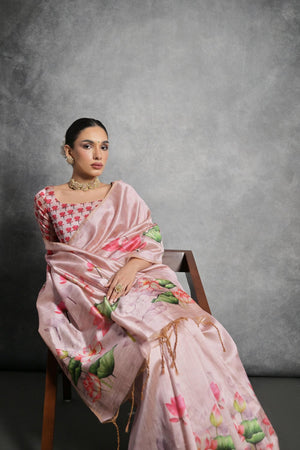 Pink Floral Printed Art Silk Saree (Eth_SR_287)