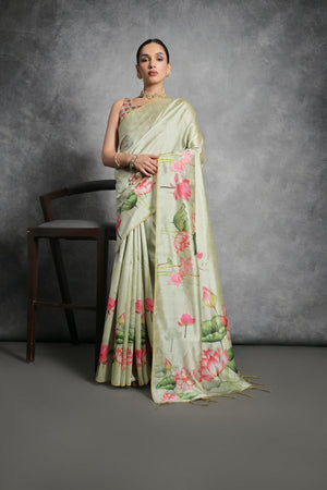 Green Floral Printed Art Silk Saree (Eth_SR_288)