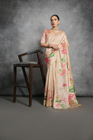 Yellow Floral Printed Art Silk Saree (Eth_SR_290)