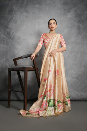 Yellow Floral Printed Art Silk Saree (Eth_SR_290)