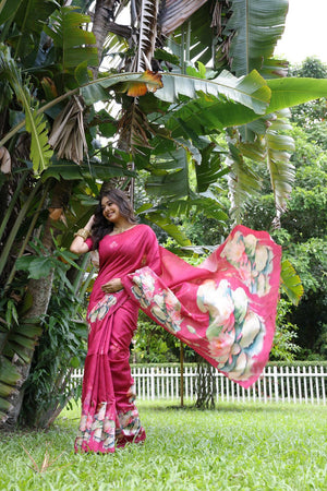 Pink Floral Printed Art Silk Saree (Eth_SR_292)