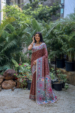 Brown Printed Art Silk Saree (Eth_SR_298)
