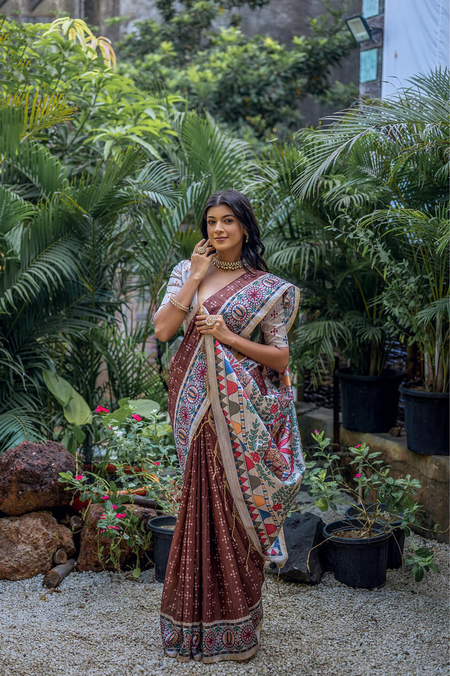 Brown Printed Art Silk Saree (Eth_SR_298)