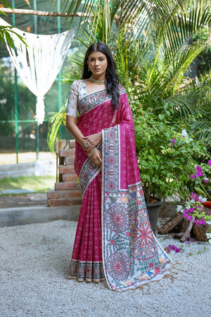 Pink Printed Art Silk Saree (Eth_SR_299)