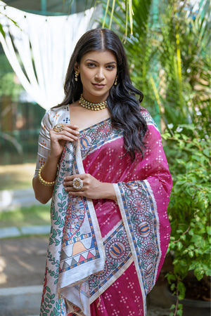 Pink Printed Art Silk Saree (Eth_SR_299)