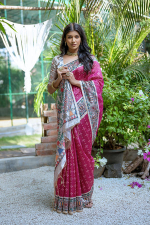 Pink Printed Art Silk Saree (Eth_SR_299)